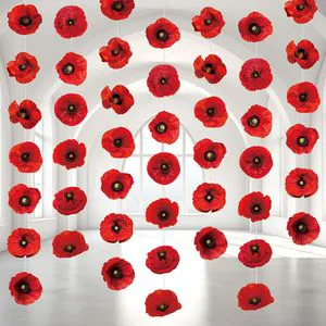 Artificial Poppy Flowers Paper Garlands 2D Red Flower Hanging Garland Banners Poppy Cutouts Birthday Shower Party Favor Supplies