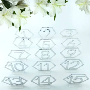 Elegant Wedding Seat Table Number Plate Sigh Acrylic Mirror Gold Silver Hexagonal Hollow Numbers 1-15 Creative Decoration Craft