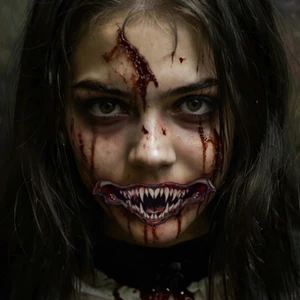 Halloween Body Art Colorful Halloween Horror Big Mouth Face Sticker Tattoo Sticker Funny Makeup Party Waterproof Color Sticker
