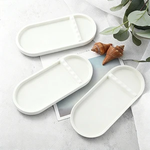 Modern White Concrete Nail Art Tray Bubble Handle Oval Cement Manicure Display Pad Jewelry Ring Organizer Wedding Ramadan Diwali