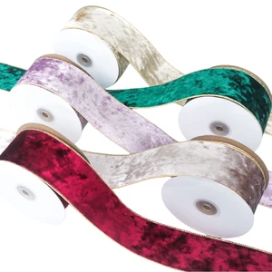 High Quality Christmas Green Velvet Ribbon 5cm 50mm Wide 6.3cm 63mm Gold-Edged Decorative Wire Factory Cost Made Polyester