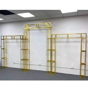 Event Party Decoration Electroplated Gold Square Frame Backdrop Wedding Arch Prop Long-Lasting Metal Shelf Stand