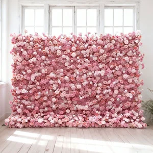 Hot Selling Wedding Supplies Floral Decoration Red Silk Artificial Decorative Flower Wall for Weddings and Partied