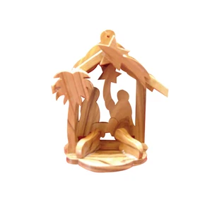 Elegant Olive Wood Nativity Christmas Ornament Set Includes Tree Stand and Accessories 8 cm OWO-07 PS Origin