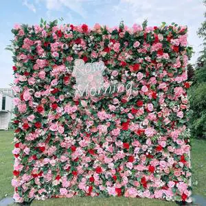 Pink 3D Cloth Bottom Silk Flowers Simulation Flower Wall Wedding Decoration Background for Outdoor Use with Moisturizing Feel
