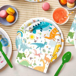 Dinosaur Disposable Tableware Set with Party Banner for Boys Girls Baby Showers Birthday Party Favors Decorations
