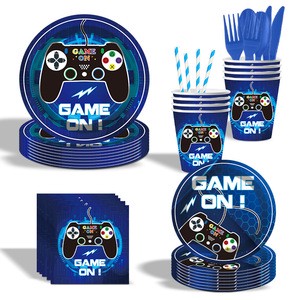 Wholesale Gaming Party Supplies Bundle Includes Disposable Tableware Birthday Banner Bulk Order Game Theme Party Tableware Set