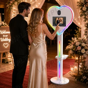 Durable Metal Heart Shaped Photo Booth 15.6 Inch Touch Screen DSLR Kiosk with RGB Light for Event Photography Rental Machine