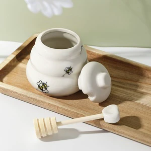 Ceramic Bee Happy Honey Pot with Dipper Honey Jar with Exquisiting Package for Wedding Bridal Shower Baby Shower Party Favor