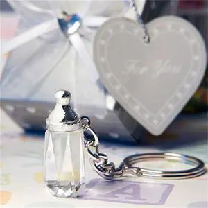 New Baby Shower Favor Party Supplies Decoration Kids Birthday Guest Gift Souvenirs Crystal Key Chains Milk Bottle Key Ring