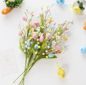 DAMAI Modern Wholesale Easter Decor Flocked Egg Picks Sticks Bouquet Floral Arrangement Supplies Party Tabletop Centerpieces