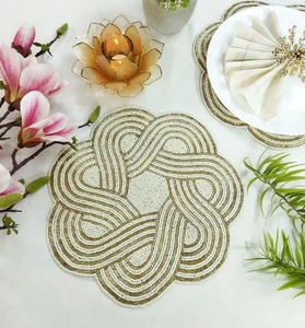 Luxury Embroidered Golden and Silver Beaded Table Runner and Placemat Set Eco-Friendly Customizable for Home and Wedding Decor