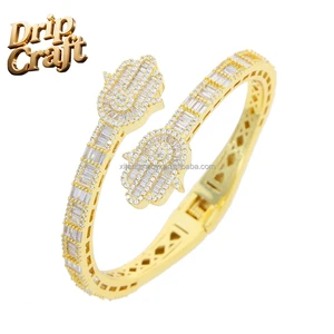 Hip-hop Fashion Fatima Hand Bracelet Unisex Unique Zircon-set Palm Bangle Silver/Gold Plated DC Drip Hip-hop Jewelry Wholesale