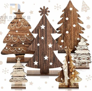 6Pcs Freestanding Wooden Christmas Tree Table Decorations Sign Wood Stand for Xmas Home Centerpieces Tabletop Decor Gifts