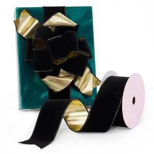 Luxury Velour & Metallic Wired Polyester Ribbon Glitter & Gift Ribbon for Birthday Halloween Wedding & Christmas Spool Format