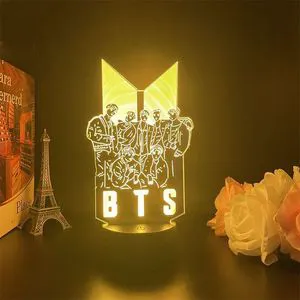 USB Acrylic Night Light B T S Bangtan Boys Group Photo Logo Fan Support Merchandise Silk Screen Printed Colorful Stand-Up Kpop
