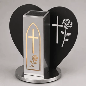 Wholesale Solar Grave Lantern Stainless Steel Cemetery LED Lantern Light With Heart Backplate For Memorial