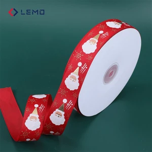 Customizable Width Christmas Solid/Plaid/Stars/Tree Printed Glitter Silk Polyester Ribbon for DIY Gift Packaging & Home Decor