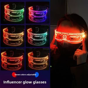 Cross-border Wholesale Xingtu Model 55555 Acrylic LED Luminous Sci-fi Glasses 7-color Adjustable For Christmas Party Bar Disco