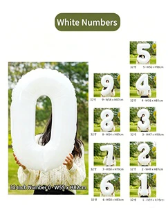 Wholesale of 40-inch White Number Birthday Balloons, Decorative Aluminum Film and Foil, Props for Photo Settings