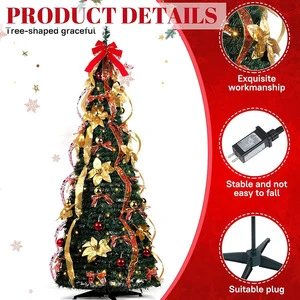 Christmas spiral set red gold accessories retractable tree foldable easy to assemble Christmas tree ornaments decorations