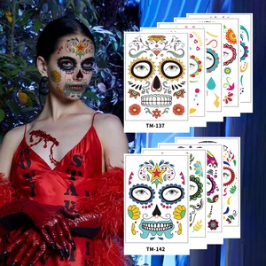 Waterproof Halloween Temporary Tattoos Scary Masquerade Fa Ke Cosplay for Party Decorations New Year's Yearly Tattoo Stickers