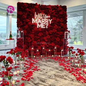 Events Party Decor Wedding Flower Backdrop Marriage Proposal Silk Artificial Red Rose Flower Wall