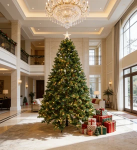 Artificial Christmas Tree Full Dense Hinged Spruce Fir LED Lights Multicolored Flame Resistant Premium Indoor Use 5-8ft Sizes