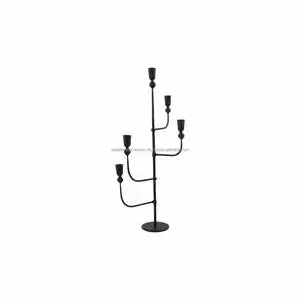 5-Arm Wrought Iron Candlestick Holder Black Metal with Tree-Like 5 Stems for Christmas Home Decor Room Decoration Accessory