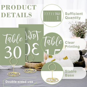 Custom Sage Green Place Seating Sign Double Sided Table Numbers 1-30 with Head Table Number Card and Wedding Table Holders