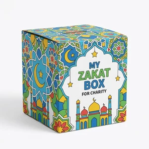 Cardboard Zakat Box For Kid Educational Islamic Charity Savings Bank Easy Assembly Eco-Friendly Sadaqah Box For Ramadan Eid Gift