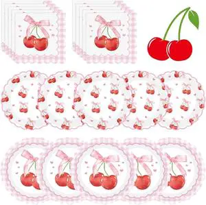 Wholesale Cute Pink Cherry Disposable Tableware Set Wedding Birthday Festival Party Decorations