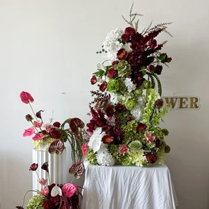 Party Supplies Red Silk Flowers Custom Wedding White Rose Flower Ball Center Piece Table Top Decorations Flower Arrangement