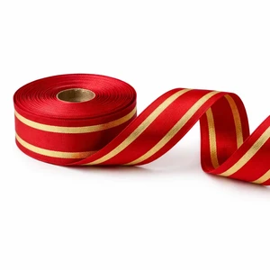 Neelkamal Industries 25mm Christmas Red Gold Metallic Striped Lurex 100% Polyester Shrink-Resistant Decorative Ribbon Garment