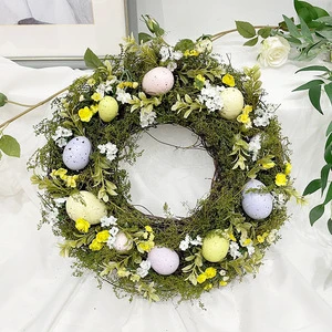 Happy Easter Garland Ornaments Color Egg Artificial 36cm Natural Plants Wreath Festival&Party Supplies Modern Easter Decoration