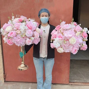 MSFAME Handmade Pink Rose Flower Arrangement Wedding Table Centerpieces Artificial Ball Flowers
