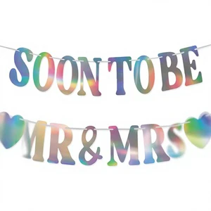 Soon Be Mr Mrs Bridal Shower Wedding Engagement Banner Laser Cut Heart Letter Design Paper Mantle Hanging