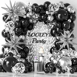 Nice 137Pcs/set Happy Birthday Black Silver Theme Balloons Garland Arch Kit Family Background Decoration