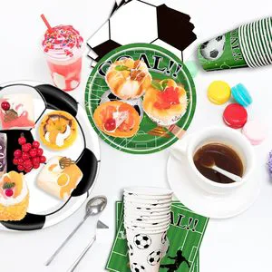 Modern 24- Piece Sports-Themed Birthday Party Supplies Includes Plates Napkins Cups Green Cutlery Set Tablecloth Banner
