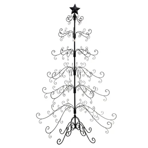 Small Craft Items Black Metal Christmas Wire Ornament Tree Stand with Multiple Hooks for Displaying Holiday Cheer