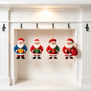 Cartoon Wooden Ornaments Set 10-piece Multi-color Blue Green Red Funny 2D Flat for Shape 8cm Decorations Christmas