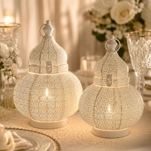 Wholesale White Moroccan Metal Candle Lantern Gourd Shape Ramadan Eid Wedding Home Decor
