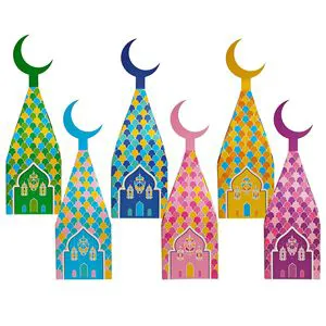 DAMAI Eid Mubarak Gift Boxes Mosque Moon Lantern Candy Treat Decorative Packaging for Muslim Ramadan Supplies