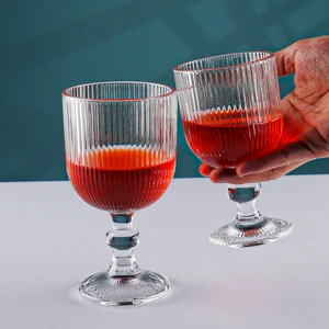 Modern Vintage Strips Embossed Wine Goblet Glass for Champagne Cup with Dessert Bowl for Home Parties Weddings