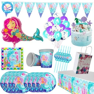Mermaid Theme Happy Birthday Party Decoration Set Disposable Paper Plate Party Supplies Decorations Wedding Event Favors
