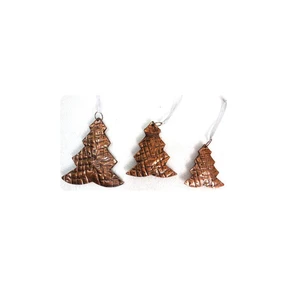 Aluminum Handmade Christmas Tree Hanging Ornaments Textured Bronze Decorative Holiday Figurines Ribbon Loops Factory Direct
