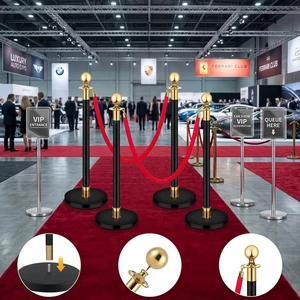 Car Show Event Crowd Control Gold Silver Post Pole Red Carpet Vip Walkway Queue Ropes Sign Stand Barrier Stanchion