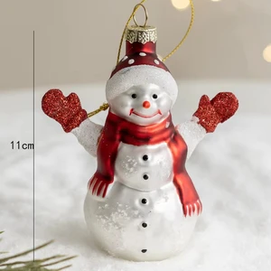 Unique Design Wholesale Christmas Tree Glass Ornaments Snowman with Red Gloves Silver Painted Christmas Decorations