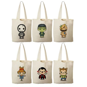 Custom LOGO DIY Halloween Cotton Tote Bags Black Cat Bat Spider Scary Reusable Blank Candy Bags