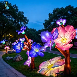 Exquisite Large Outdoor Waterproof 3D LED Flowers Lantern Handmade Silk Festival Lantern For Botanical Garden Decor